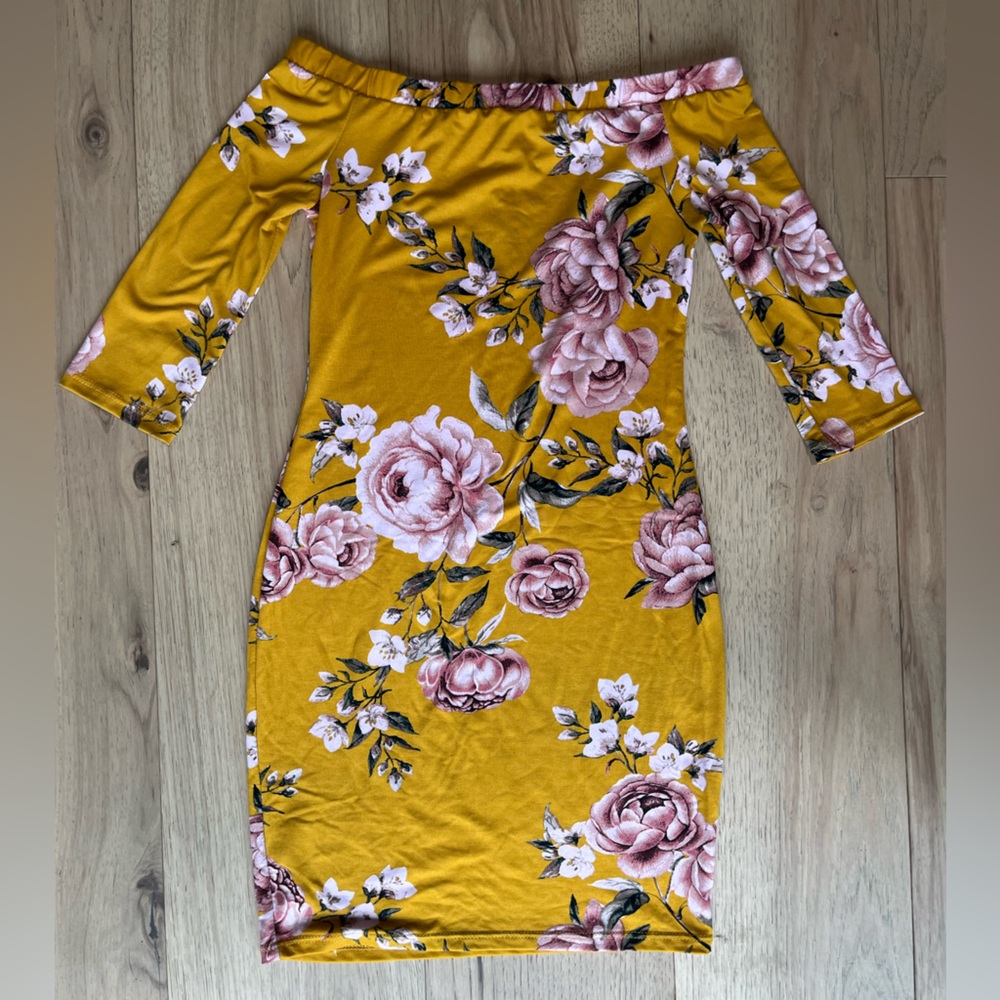 Charlotte Russe Yellow Dress with Pink Floral Design